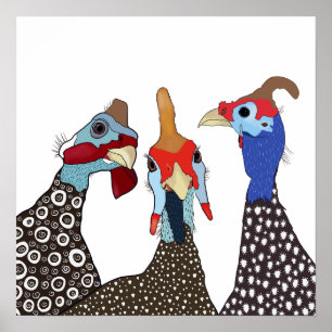 Three Cute Patterned Guinea Fowl Birds Poster
