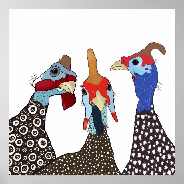 Three Cute Patterned Guinea Fowl Birds Poster (Front)