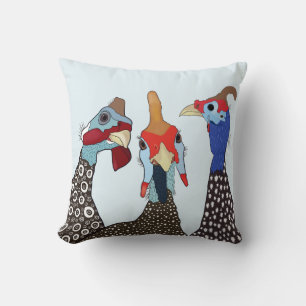 Three Cute Patterned Guinea Fowl Birds Throw Pillow