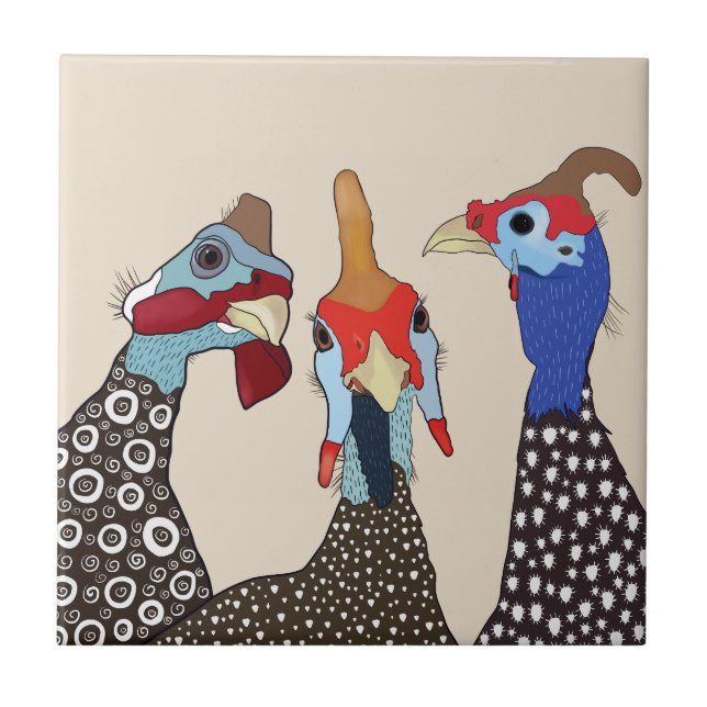 Three Cute Patterned Guinea Fowl Birds Tile (Front)