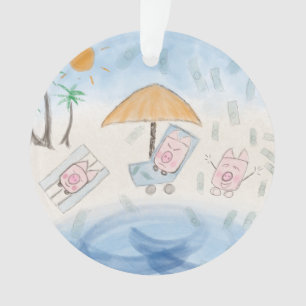 Three cute piglets on the beach  ornament