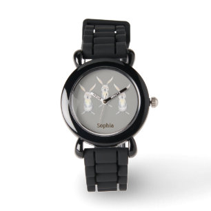 Three Cute Rabbits on Silver Personalized Watch