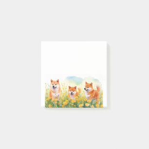 three cute shiba inus and dandelions post-it notes