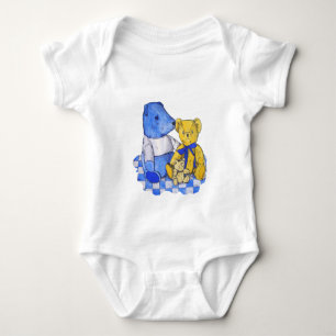 three cute teddies on picnic cloth original art baby bodysuit