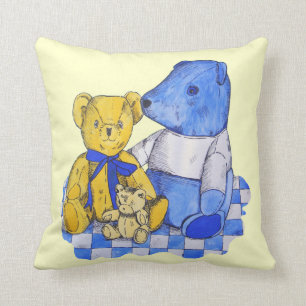 three cute teddies on picnic cloth original art throw pillow