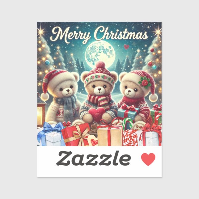 Three Cute Teddy Bears Merry Christmas (Sheet)