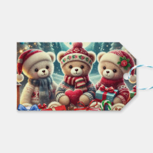 Three Cute Teddy Bears Merry Christmas Gift Tags