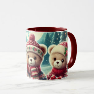 Three Cute Teddy Bears Merry Christmas  Mug