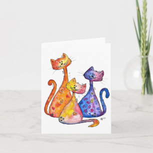 Three Cute Whimsical Cats Card