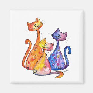 Three Cute Whimsical Cats Magnet