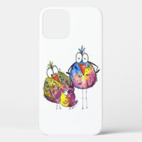 Three Cute Whimsical Colourful Birds