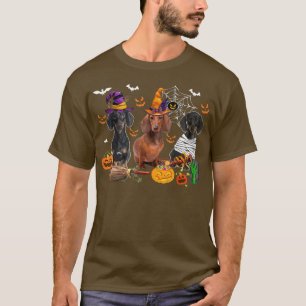 Three Dachshund Dogs Witch Halloween Mummy Scary P T-Shirt