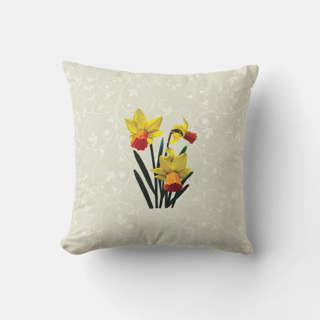 Three Daffodils Throw Pillow (Front)