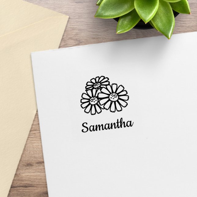 Three Daisies Custom Name Rubber Stamp (Creator Uploaded)