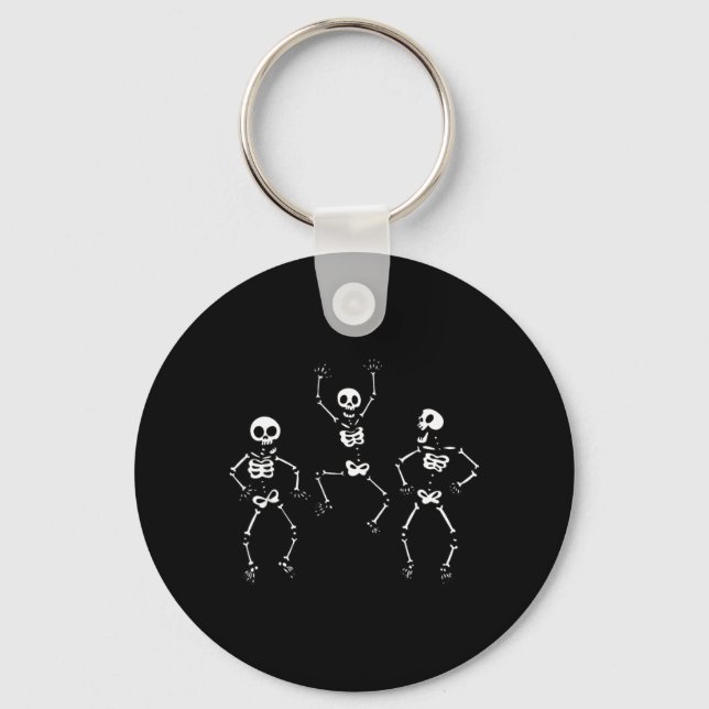 Three Dancing Funny Skeletons Halloween Keychain (Front)