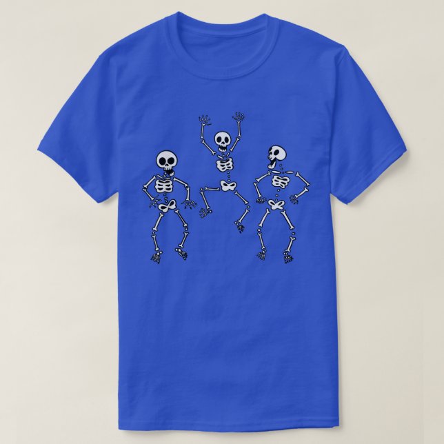 Three Dancing Funny Skeletons Halloween  T-Shirt (Design Front)
