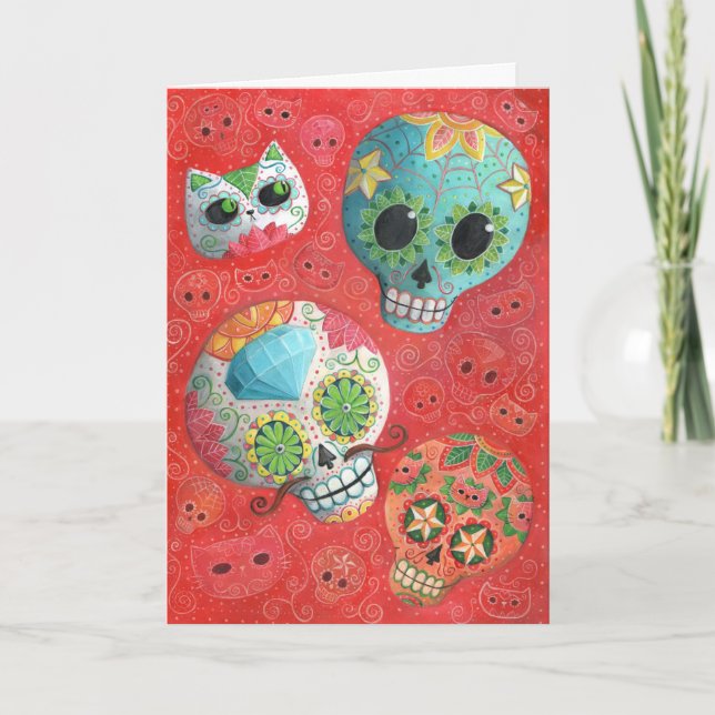 Three Day of The Dead Skulls Card (Front)