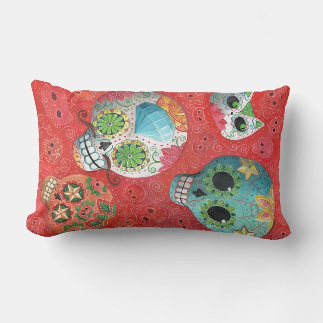 Three Day of The Dead Skulls Lumbar Pillow (Front)