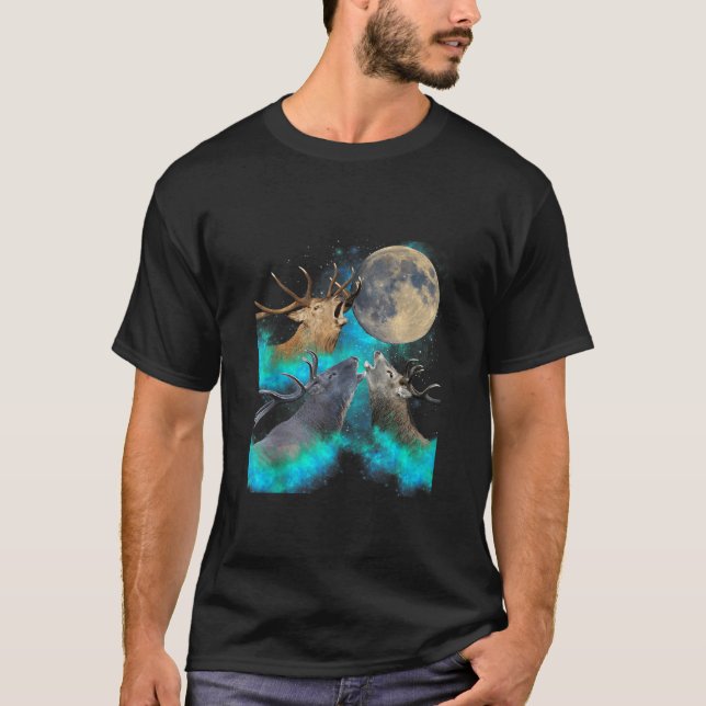 Three Deer Moon Howling Funny 3 Deer Howl At Moon  T-Shirt (Front)