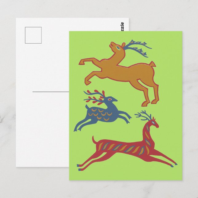 Three Deers American Folk Art Postcard (Front/Back)