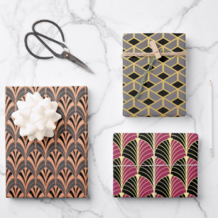 Three Different Art Deco Style Wrapping Paper Shee