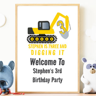 Three & Digging it  3rd Birthday Party Welcome  Poster