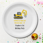 Three & Digging it Construction 3rd Birthday Party Paper Plate<br><div class="desc">Celebrate your little builder’s big day with this fun construction-themed stationery collection! Perfect for a 3rd birthday party, the design features a bright yellow digger hard at work with the playful phrase “three and digging it.” Ideal for kids who love trucks and construction sites. A great way to set the...</div>