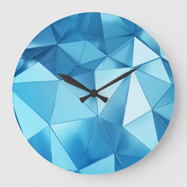 Three-dimensional geometric, metal blue background large clock (Front)