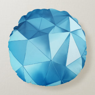 Three-dimensional geometric, metal blue background round pillow