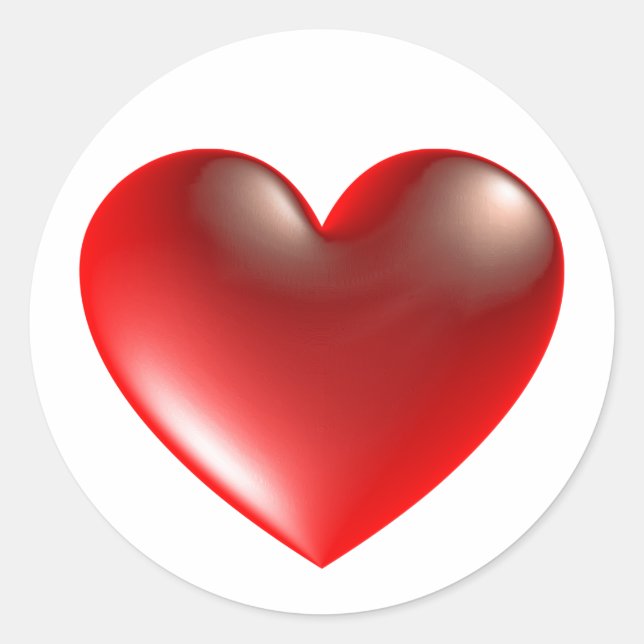 Three Dimensional Style Heart Symbol Red Classic Round Sticker (Front)