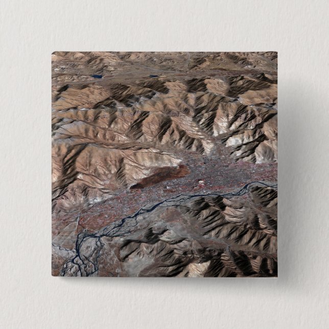 Three-dimensional view of the landscape 2 inch square button (Front)