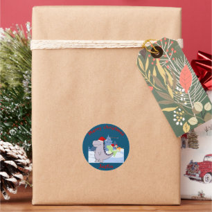 three dinosaurs christmas gift, personalized name classic round sticker