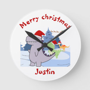 three dinosaurs christmas gift, personalized name round clock