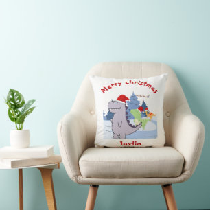 three dinosaurs christmas gift, personalized name throw pillow
