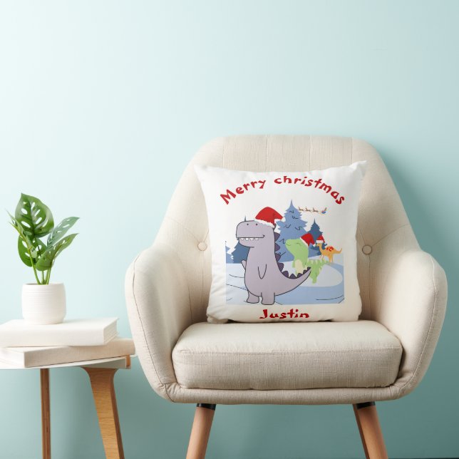 three dinosaurs christmas gift, personalized name  throw pillow (Chair)