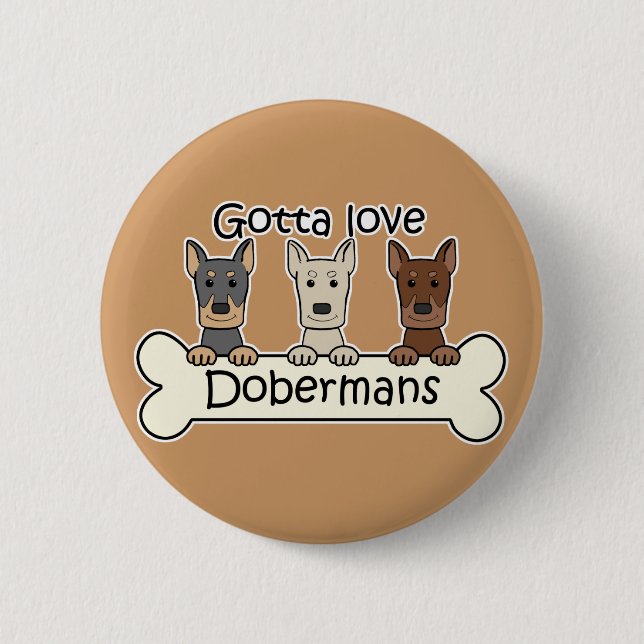 Three Dobermans 2 Inch Round Button (Front)