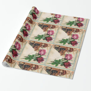THREE DOGGIES AND ROSES WRAPPING PAPER