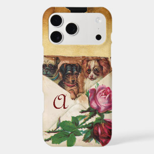 THREE DOGGIES WITH ROSES MONOGRAM