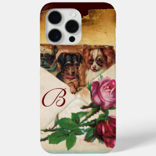 THREE DOGGIES WITH ROSES  MONOGRAM iPhone 15 PRO MAX CASE