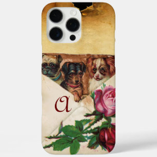 THREE DOGGIES WITH ROSES MONOGRAM iPhone 16 PRO MAX CASE