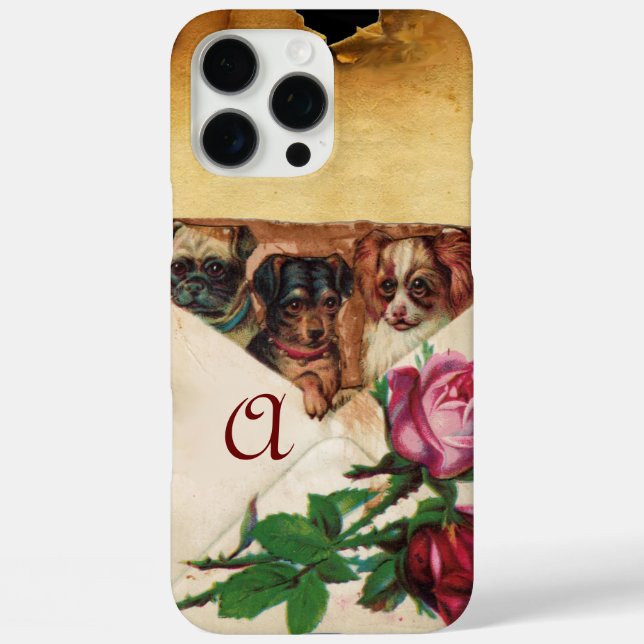 THREE DOGGIES WITH ROSES MONOGRAM Case-Mate iPhone CASE (Back)