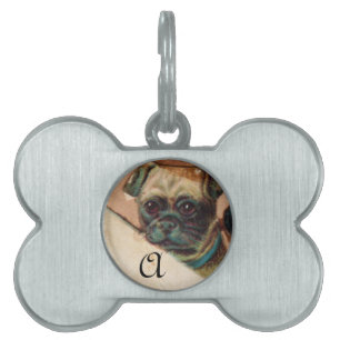 THREE DOGGIES WITH ROSES MONOGRAM detail Pet Name Tag