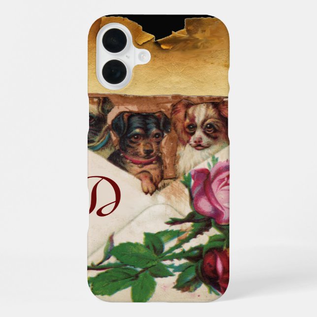 THREE DOGGIES WITH ROSES MONOGRAM iPhone CASE (Back)