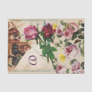 THREE DOGGIES WITH ROSES  MONOGRAM  TISSUE PAPER