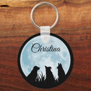 Three Dogs at Night Custom Text Keychain