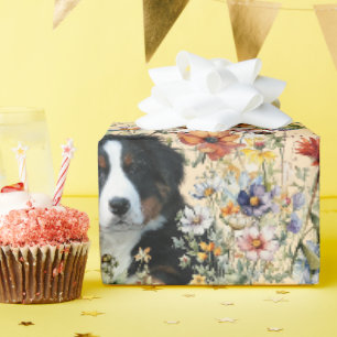 Three Dogs in Wildflowers Seamless  Wrapping Paper