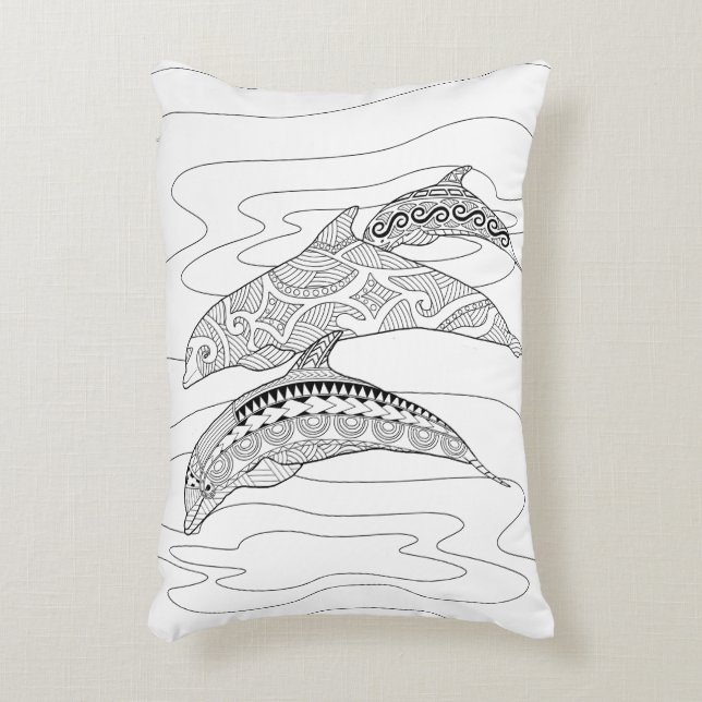 Three Dolphins Adult Colouring Pillow (Front(Vertical))