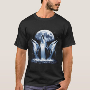 Three Dolphins Howling at Moon Like Three Wolves T-Shirt