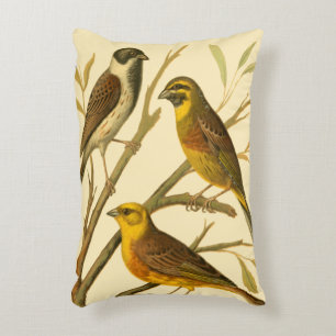Three Domestic Birds Perched on a Branch Decorative Pillow