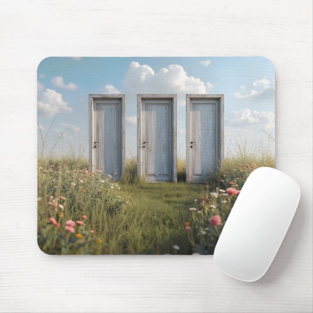 Three Doors Standing In Wildflower Field Mouse Pad (With Mouse)
